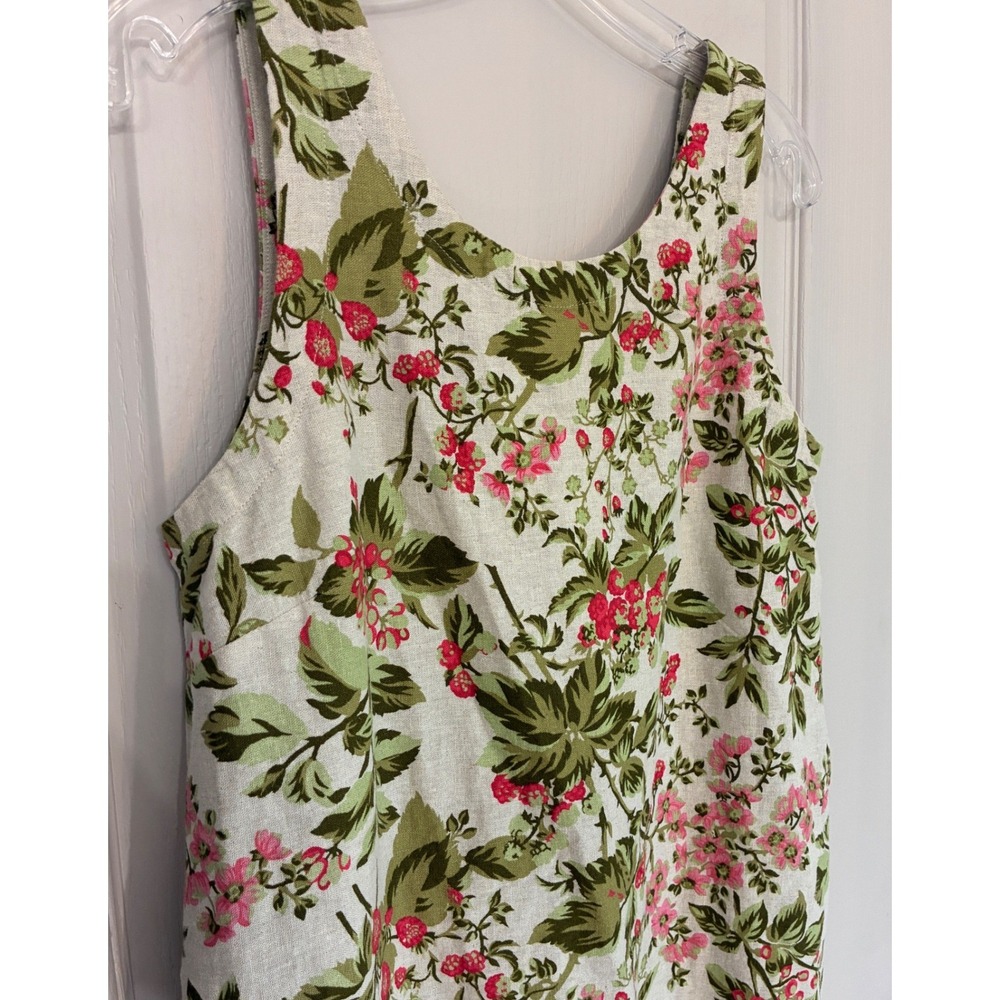 Laura Ashley Linen Blend Floral Shift Dress Scalloped Hem Pink Green M - Picture 13 of 13